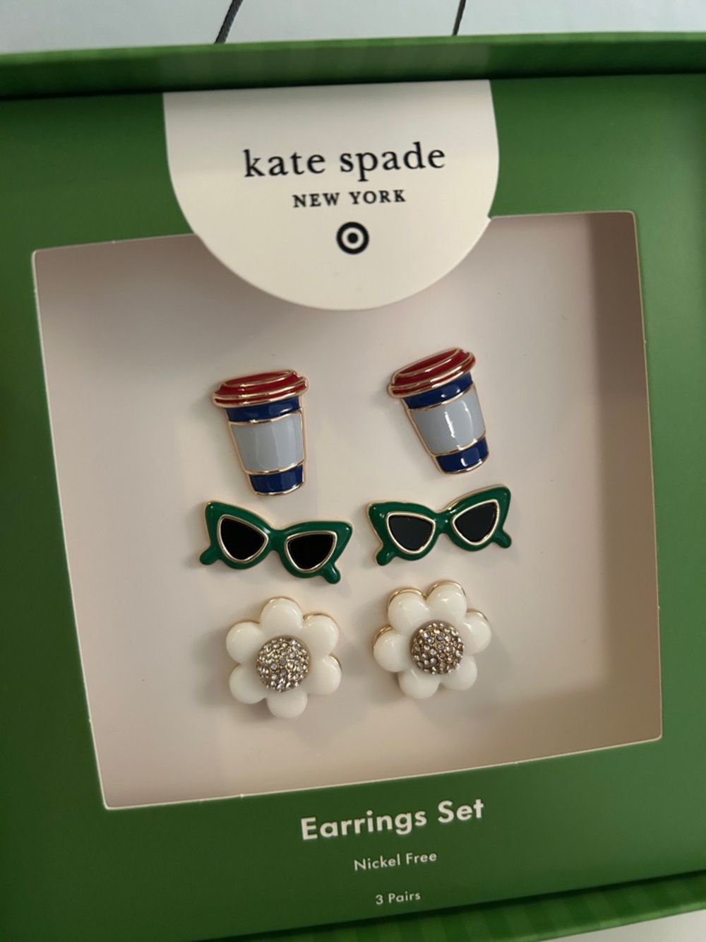 kate spade Green Sunglasses, White Flower & Blue Coffee Cup Earring Set - Picture 8 of 8